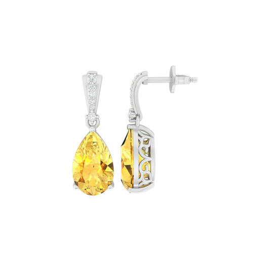 Citrine Dangle Earrings with White Diamond in 18Kt White Gold 6.49cts