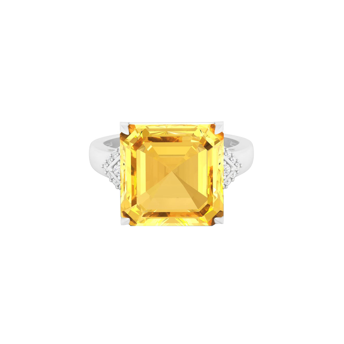 Citrine Ring with White Diamond in 18Kt White Gold 7.30cts
