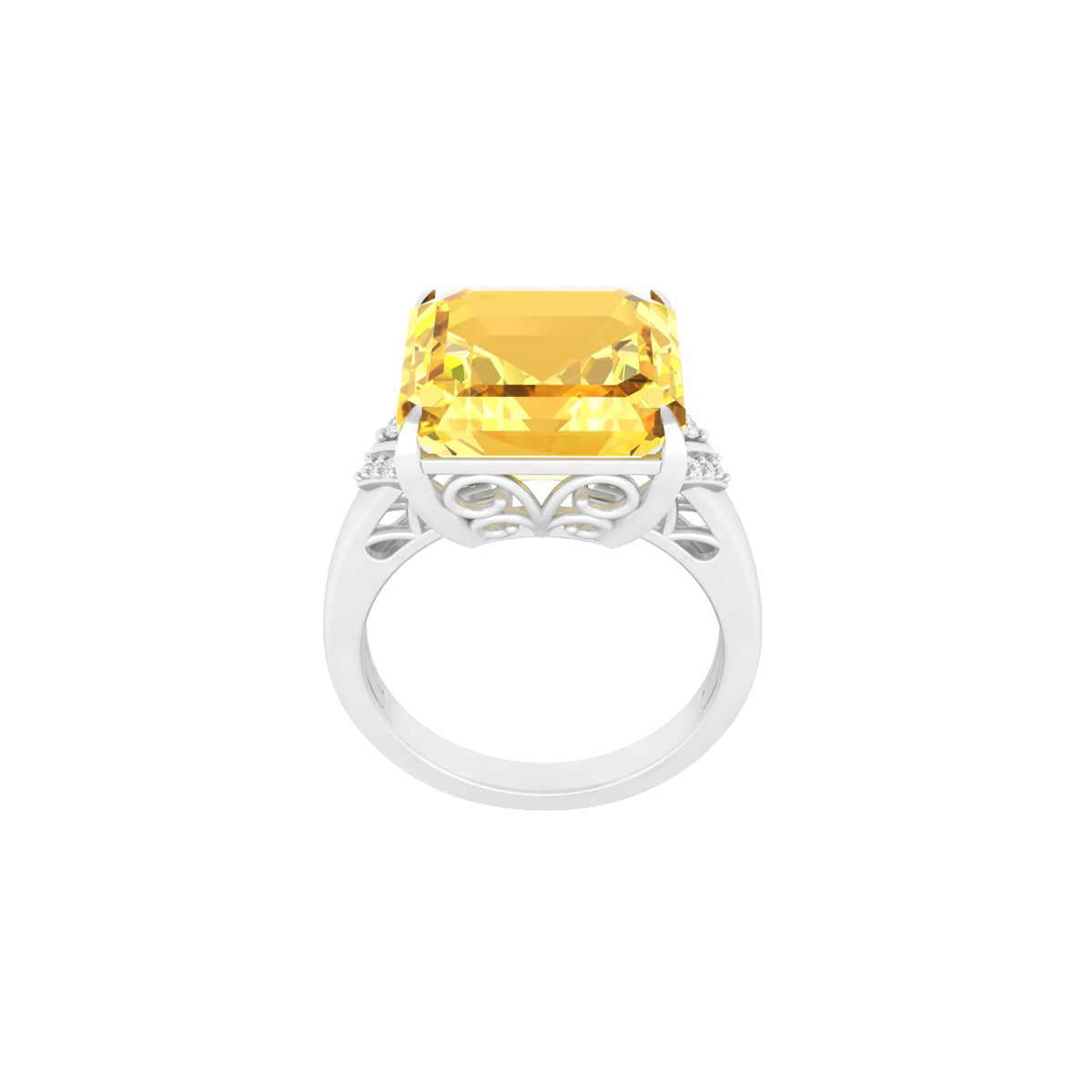 Citrine Ring with White Diamond in 18Kt White Gold 7.30cts