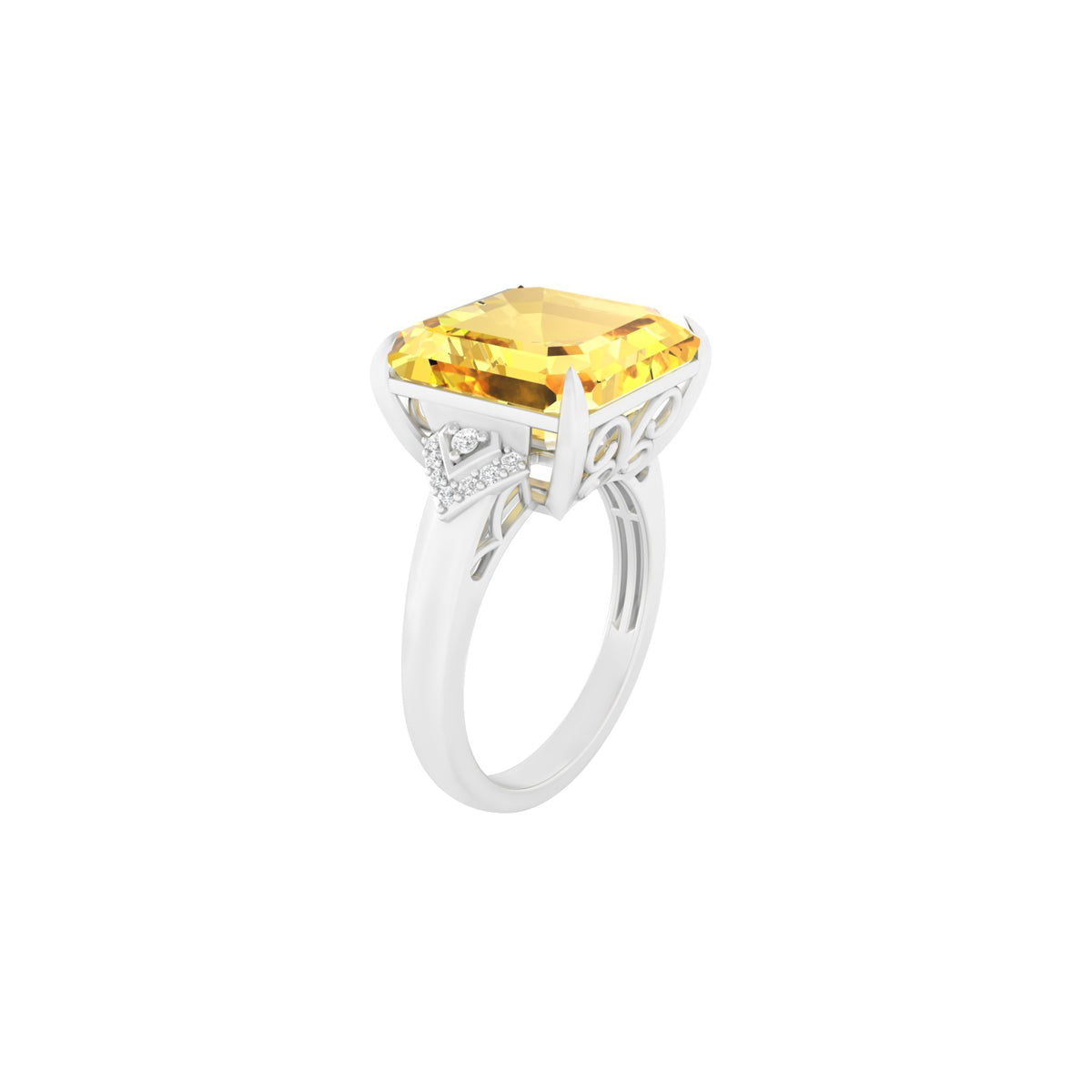 Citrine Ring with White Diamond in 18Kt White Gold 7.30cts