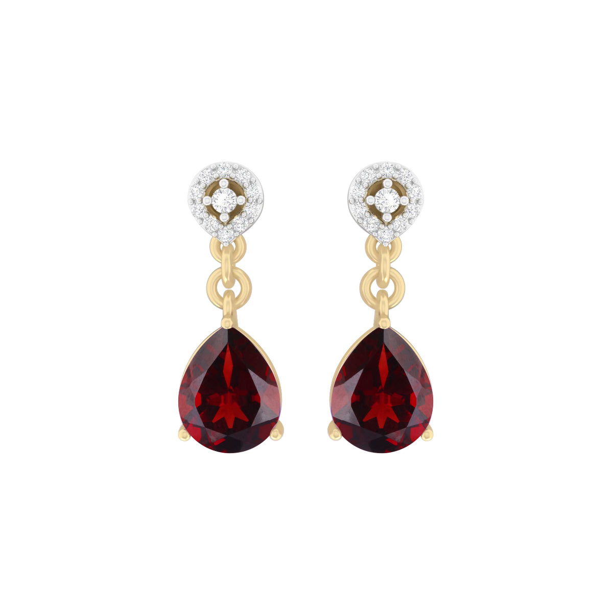 Red Garnet Earrings with White Diamond in 18Kt Gold 3.76cts
