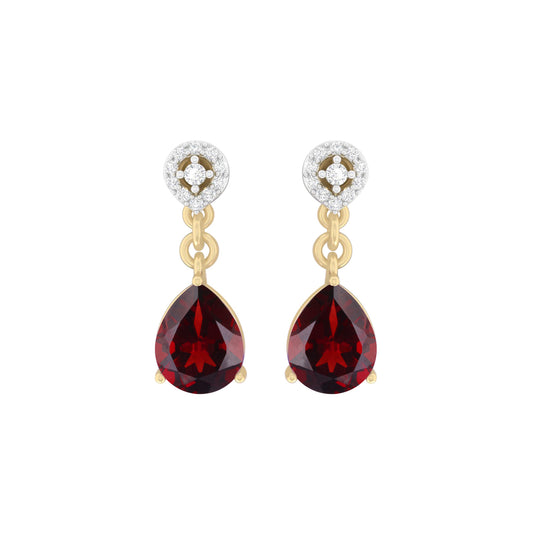 Red Garnet Earrings with White Diamond in 18Kt Gold 3.76cts