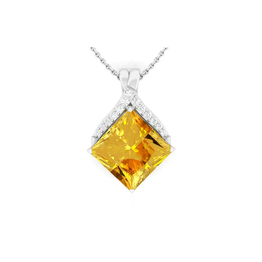 Citrine Pendant with White Diamond in 18Kt White Gold 5.61cts