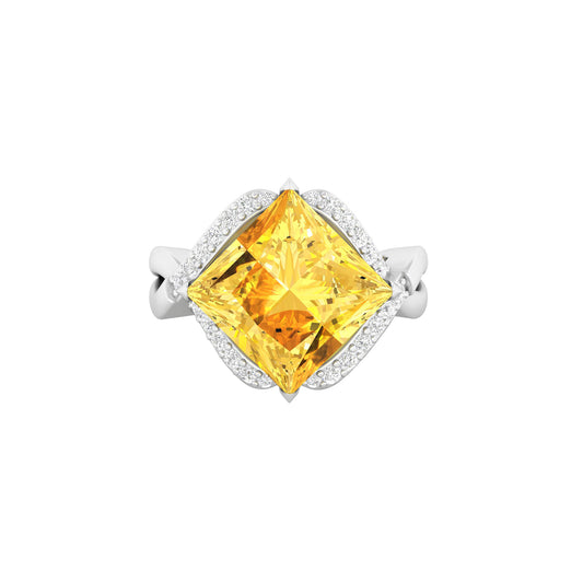 Citrine Ring with White Diamond in 18Kt White Gold 4.43cts