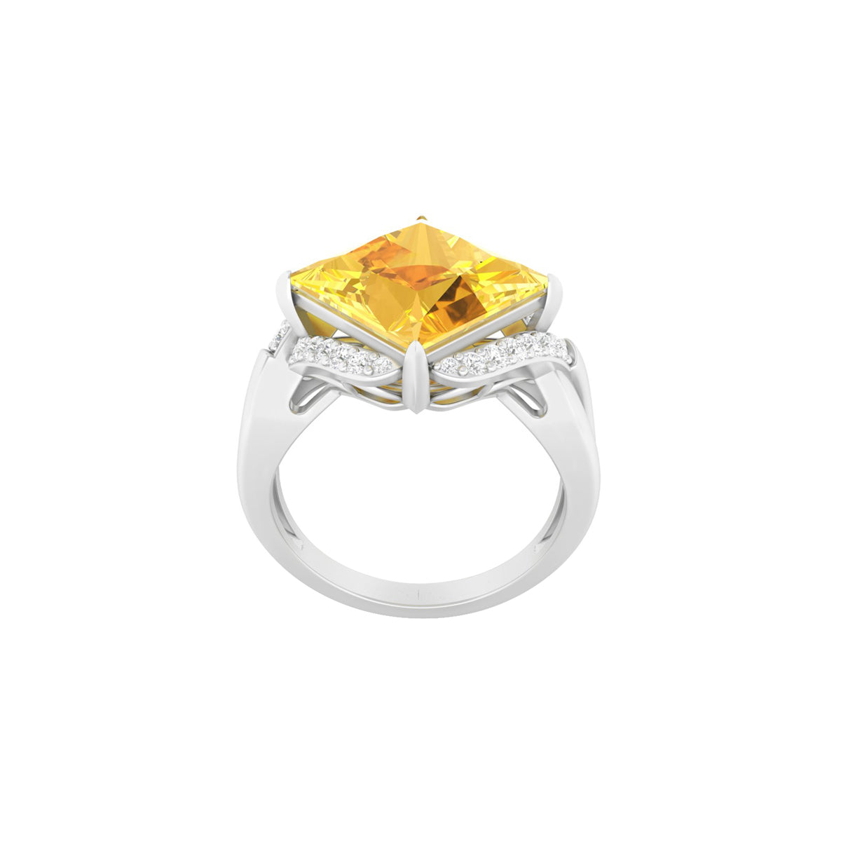 Citrine Ring with White Diamond in 18Kt White Gold 4.43cts