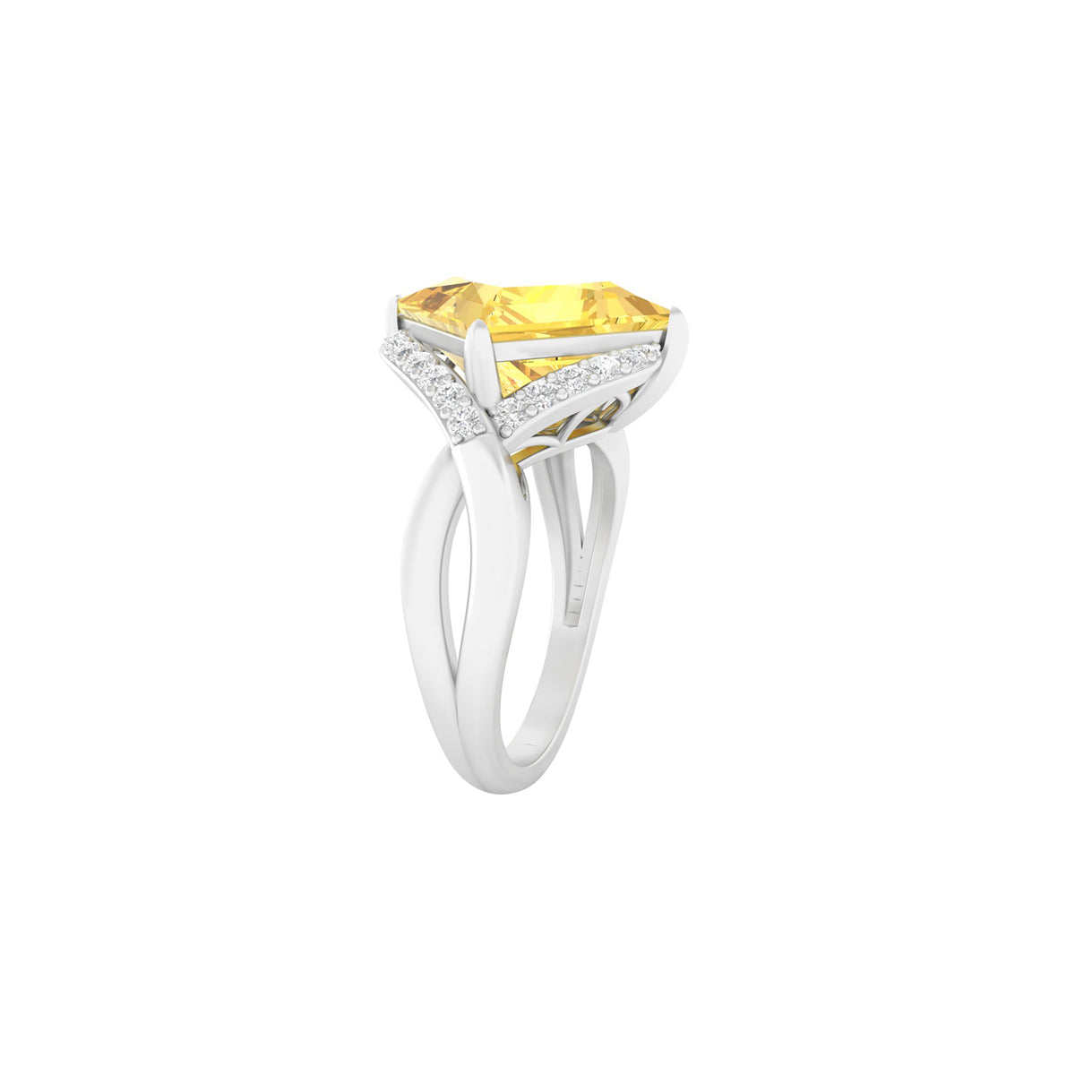Citrine Ring with White Diamond in 18Kt White Gold 4.43cts