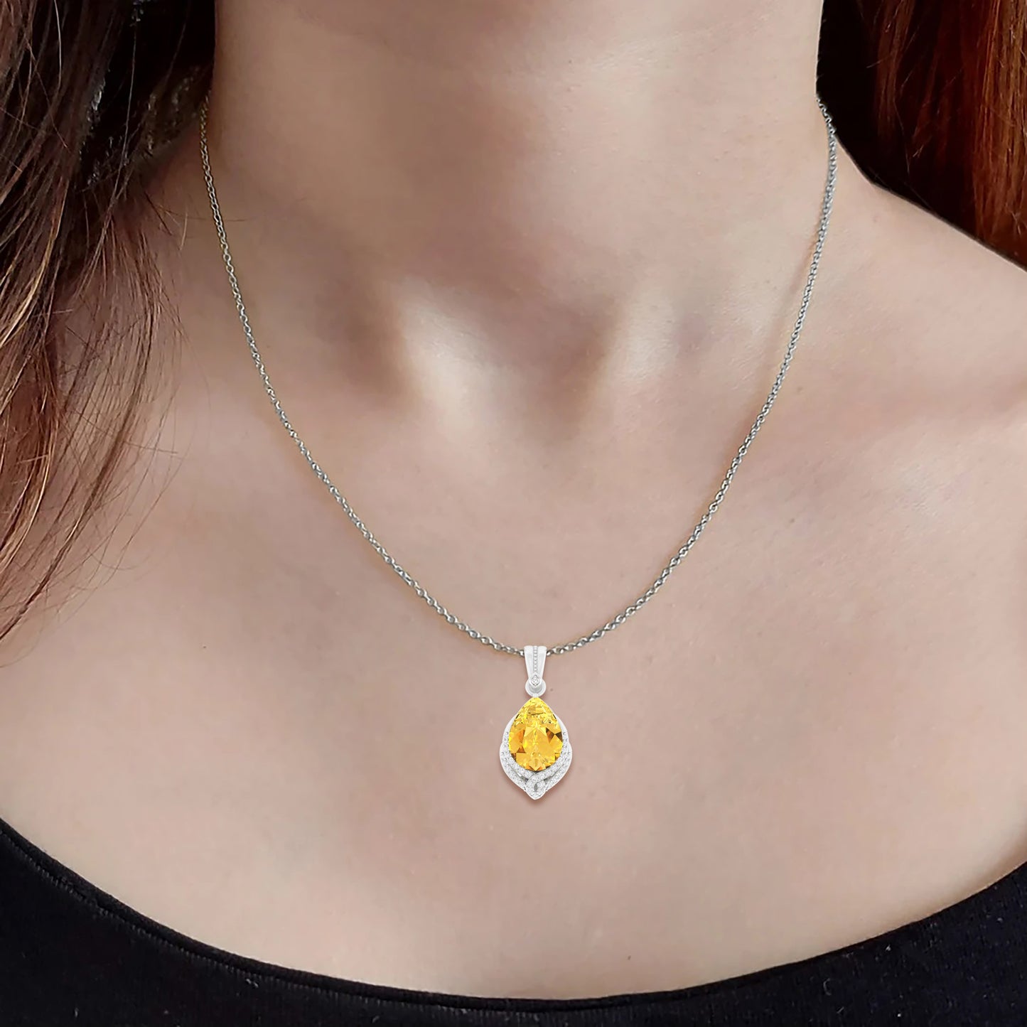 Citrine Pendant with White Diamond in 18Kt White Gold 4.97cts