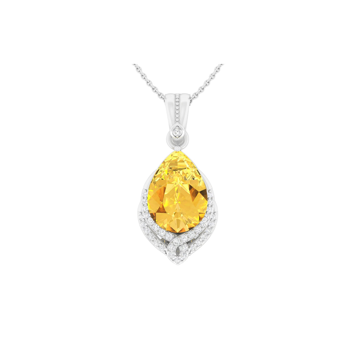 Citrine Pendant with White Diamond in 18Kt White Gold 4.97cts