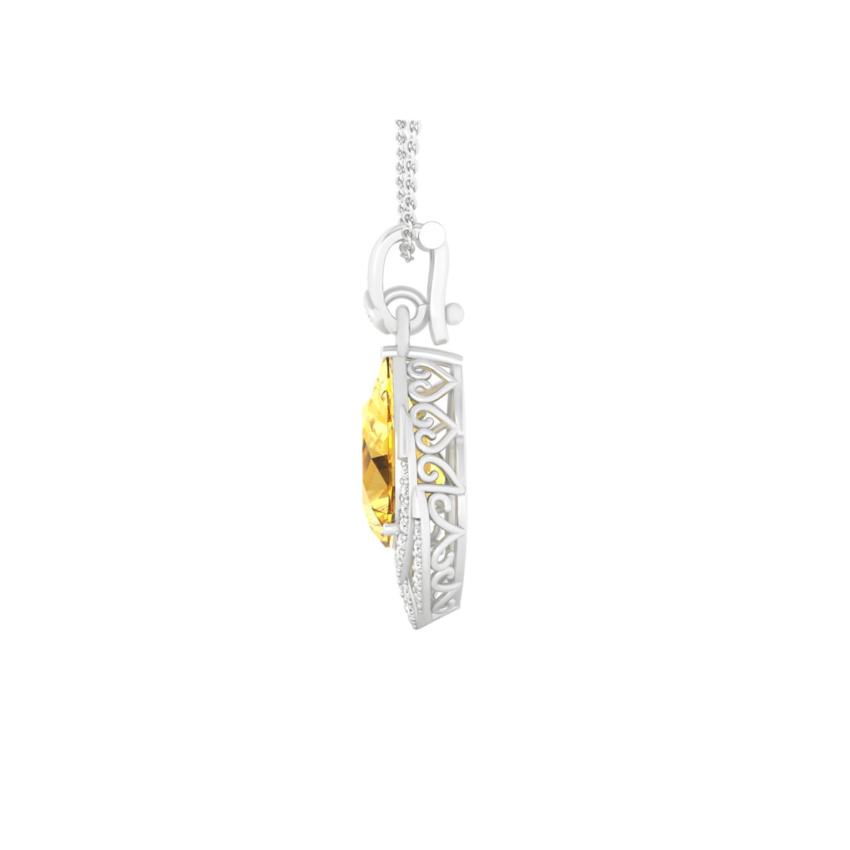 Citrine Pendant with White Diamond in 18Kt White Gold 4.97cts