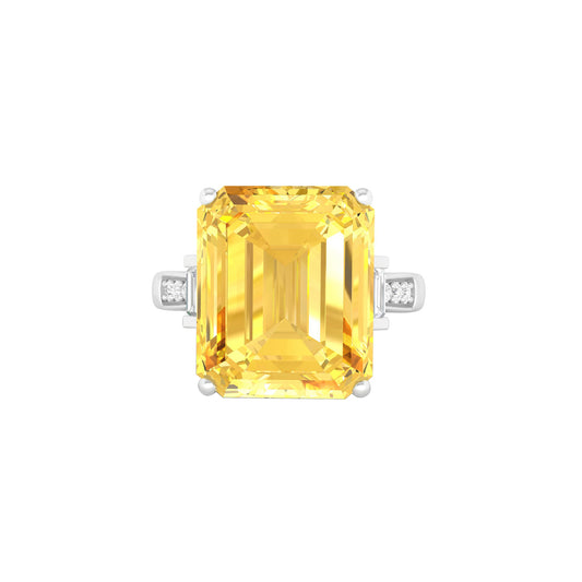 Citrine Ring with White Diamond in 18Kt White Gold 6.23cts