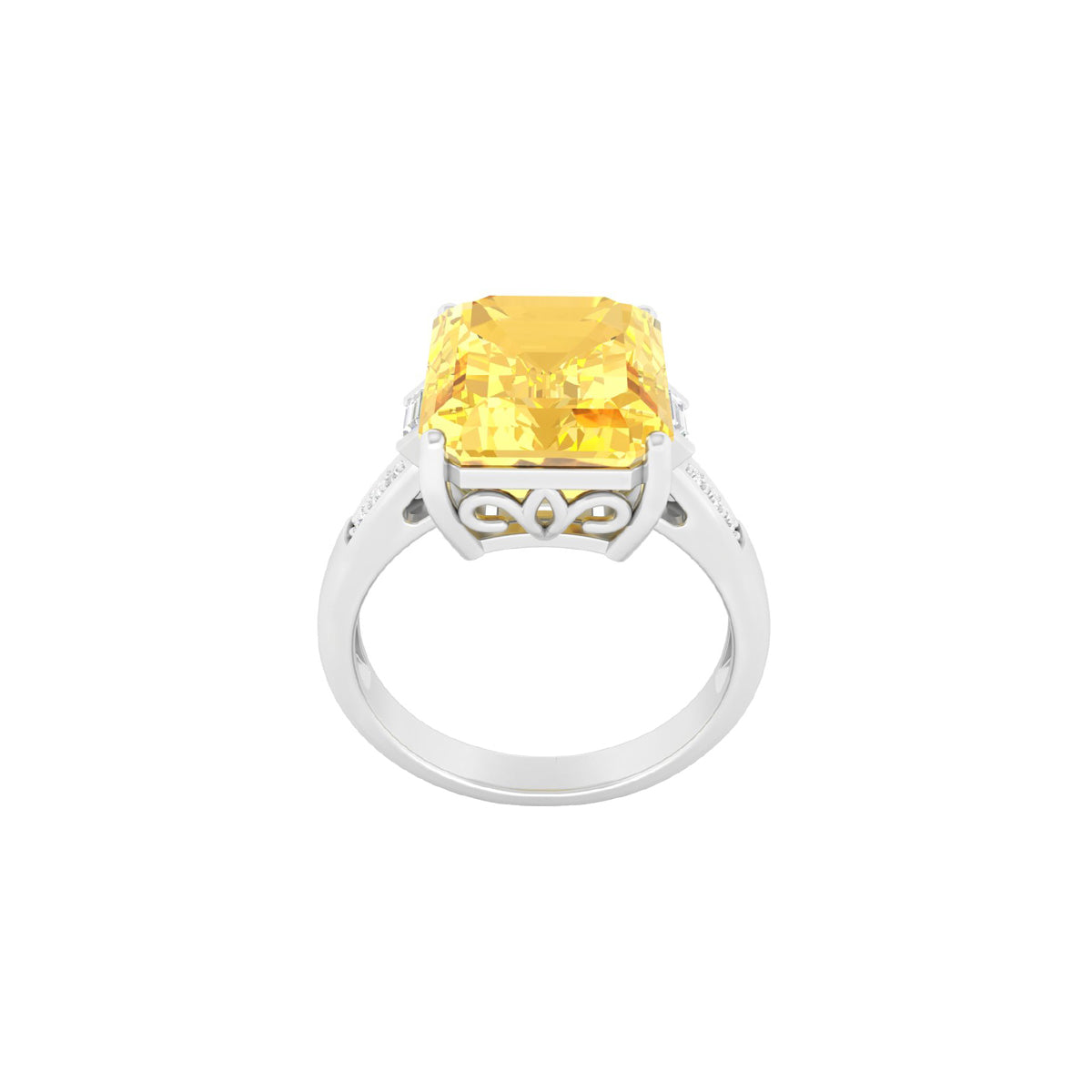 Citrine Ring with White Diamond in 18Kt White Gold 6.23cts