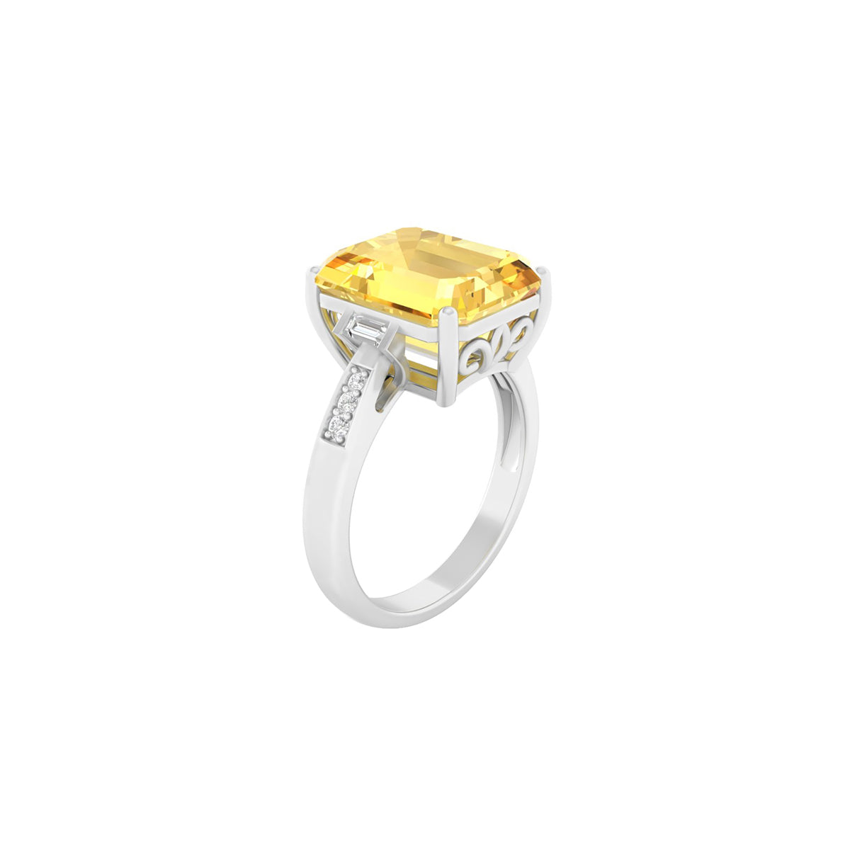 Citrine Ring with White Diamond in 18Kt White Gold 6.23cts
