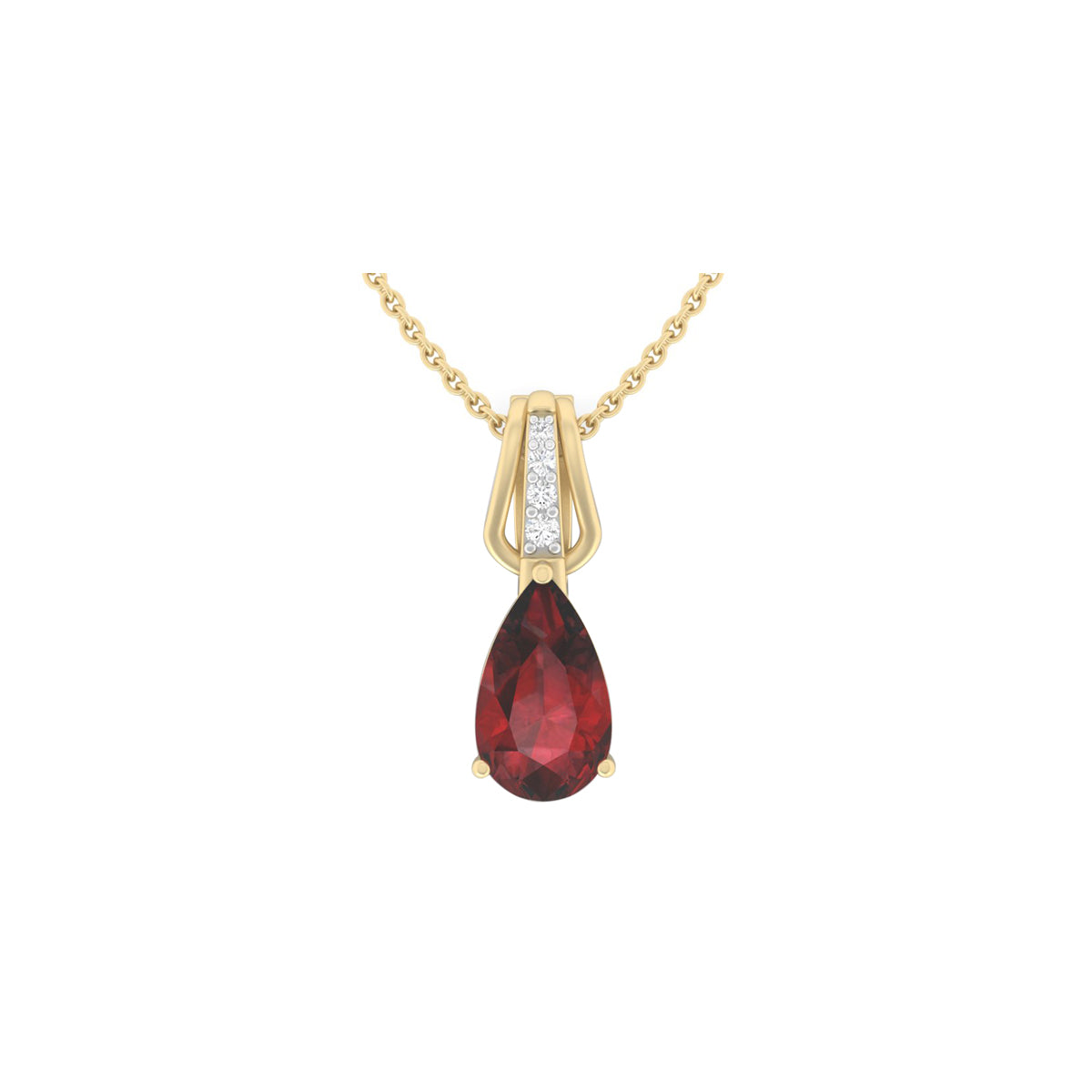 Red Garnet Pendant with White Diamond in 18Kt Gold 1.77cts