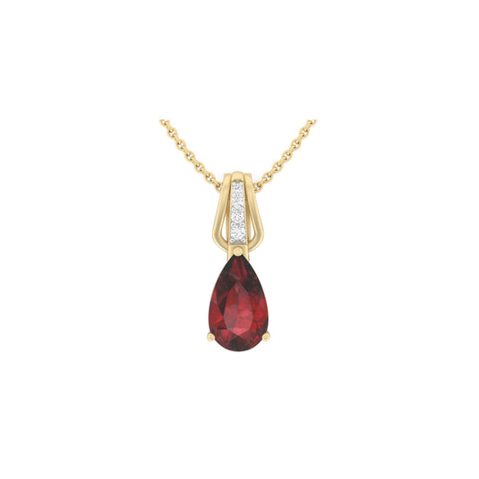 Red Garnet Pendant with White Diamond in 18Kt Gold 1.77cts