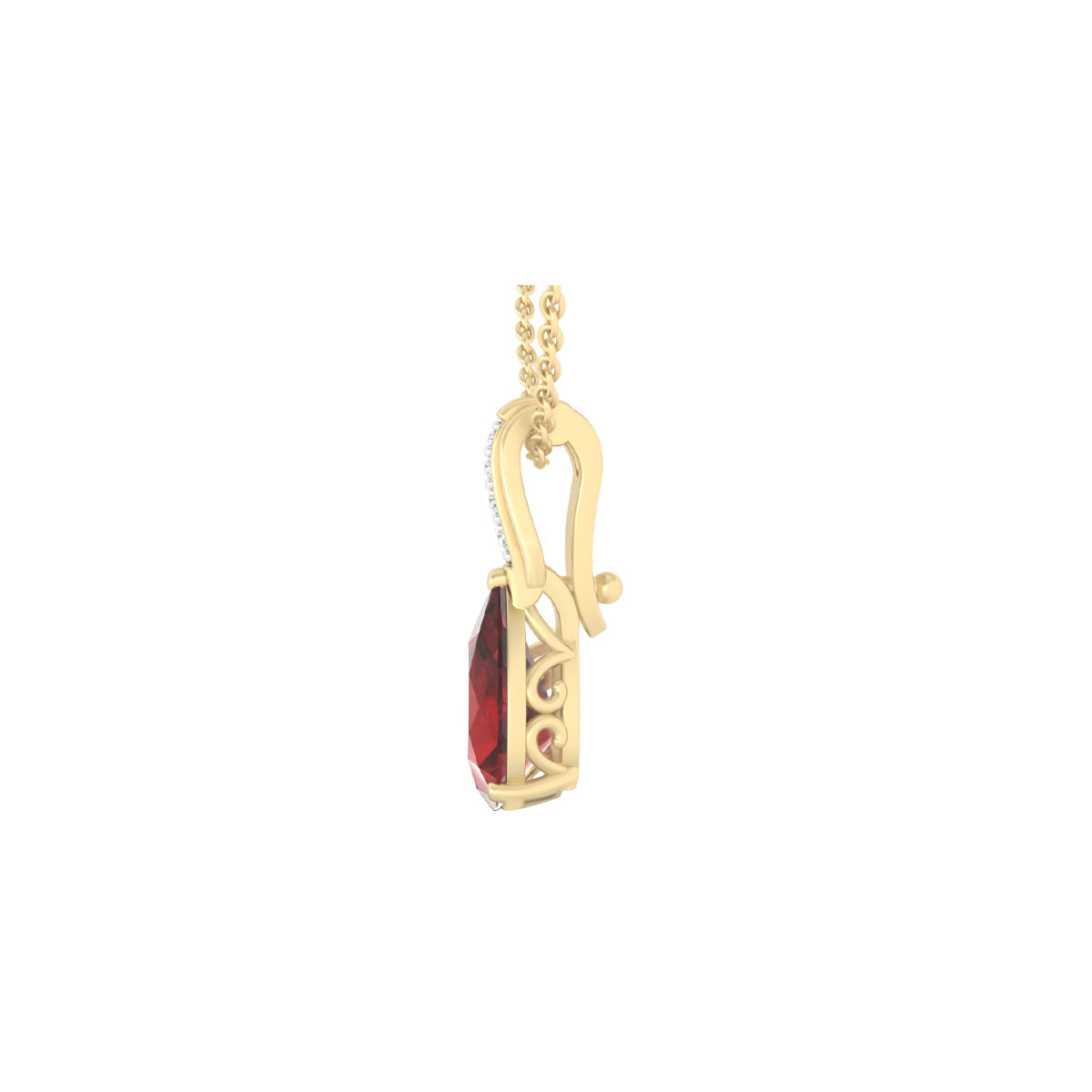Red Garnet Pendant with White Diamond in 18Kt Gold 1.77cts