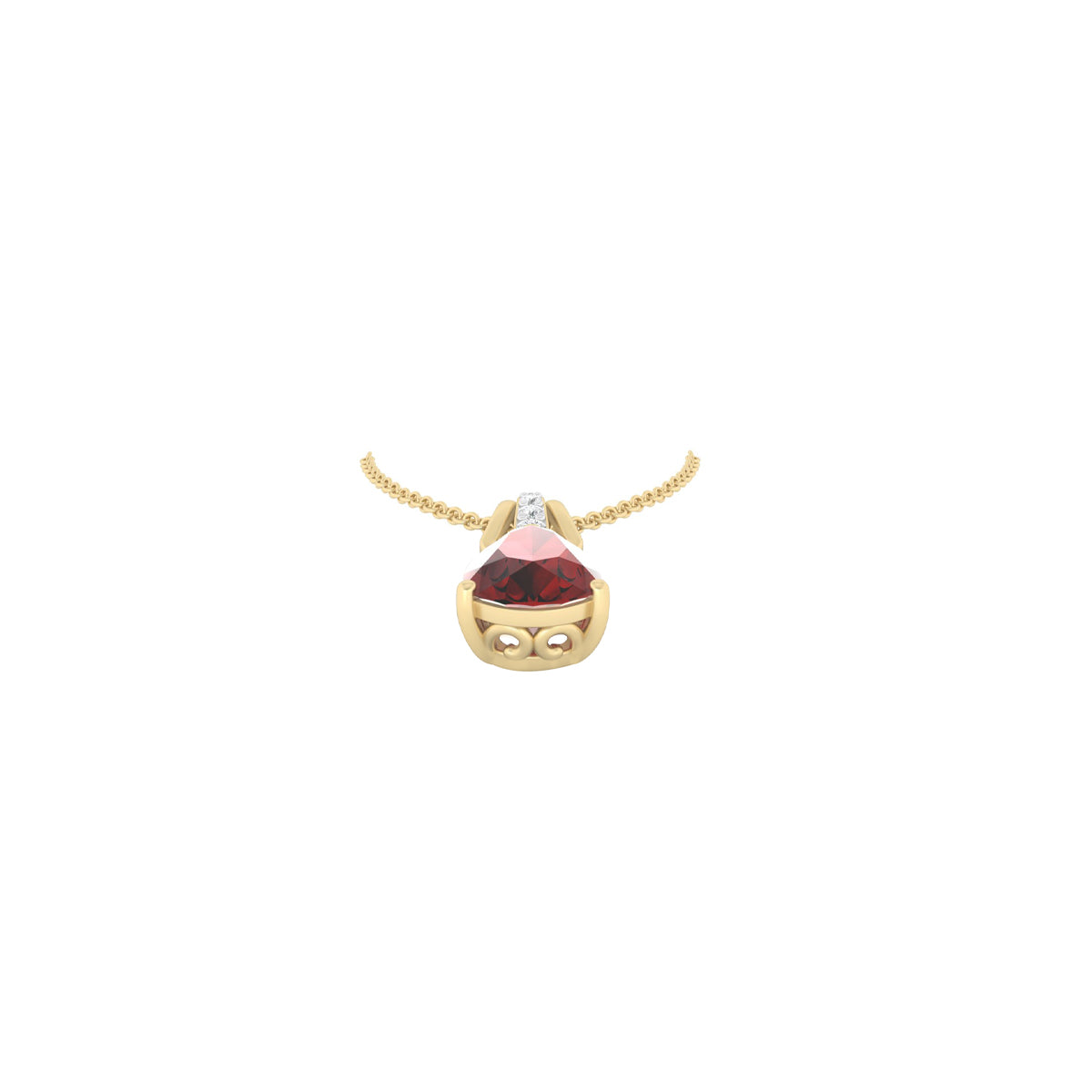Red Garnet Pendant with White Diamond in 18Kt Gold 1.77cts