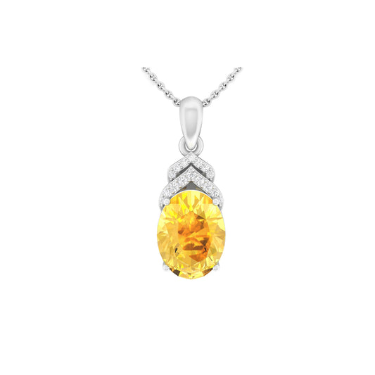 Citrine Pendant with White Diamond in 18Kt White Gold 3.11cts