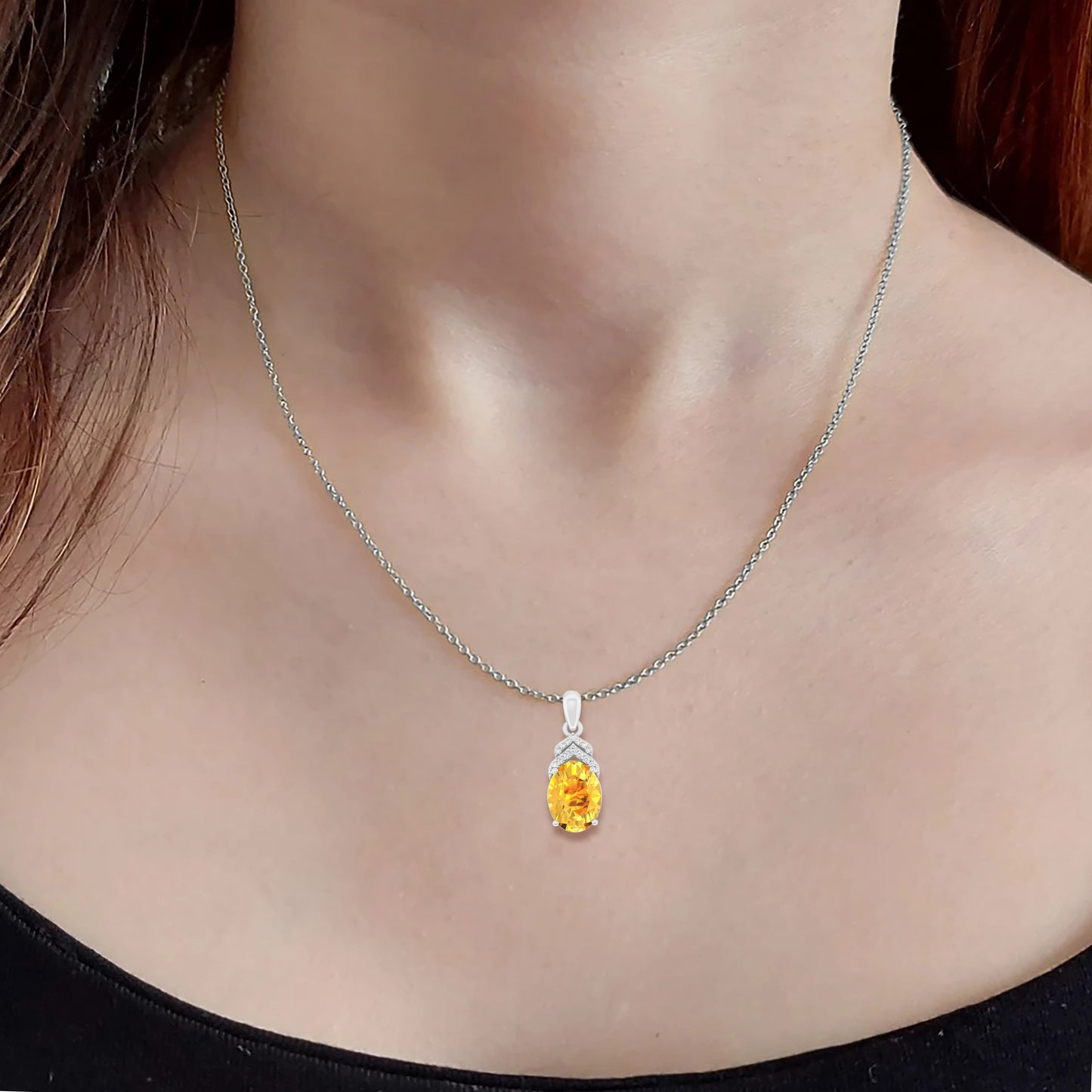 Citrine Pendant with White Diamond in 18Kt White Gold 3.11cts