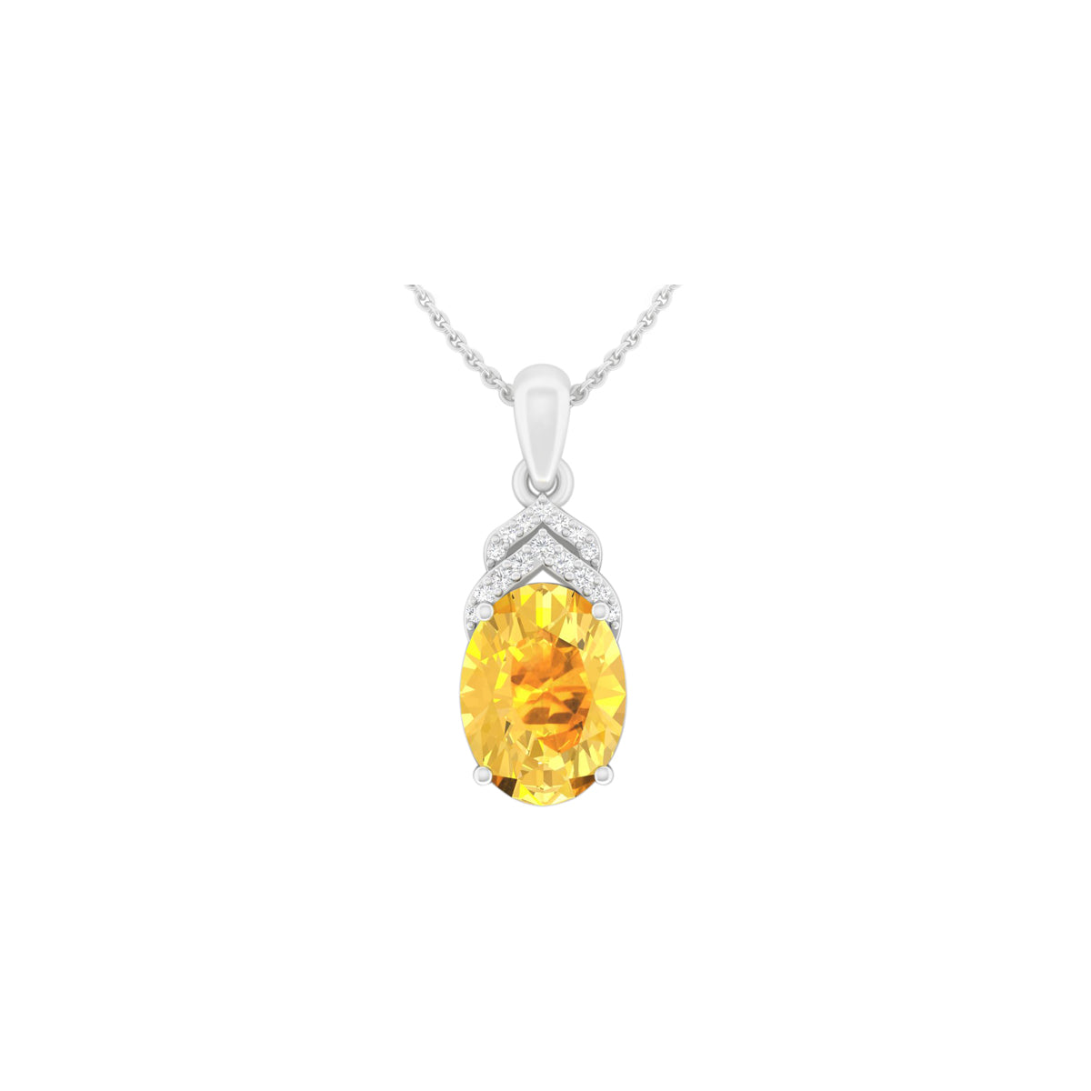 Citrine Pendant with White Diamond in 18Kt White Gold 3.11cts