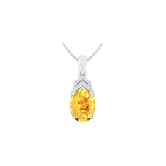 Citrine Pendant with White Diamond in 18Kt White Gold 3.11cts