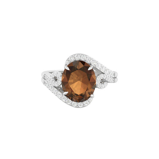 Smokey Quartz Ring with White Diamond in 18Kt White Gold 3.50cts