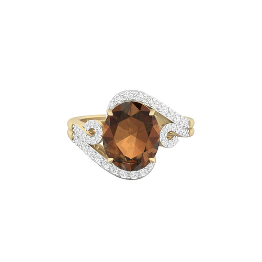 Smokey Quartz Ring with White Diamond in 18Kt Gold 3.50cts