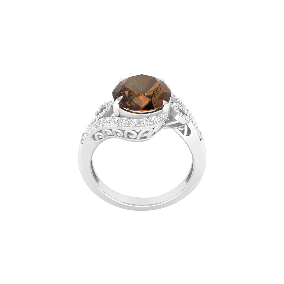 Smokey Quartz Ring with White Diamond in 18Kt White Gold 3.50cts