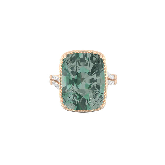 Green Amethyst Ring with White Diamond in 14Kt Gold 10.34cts