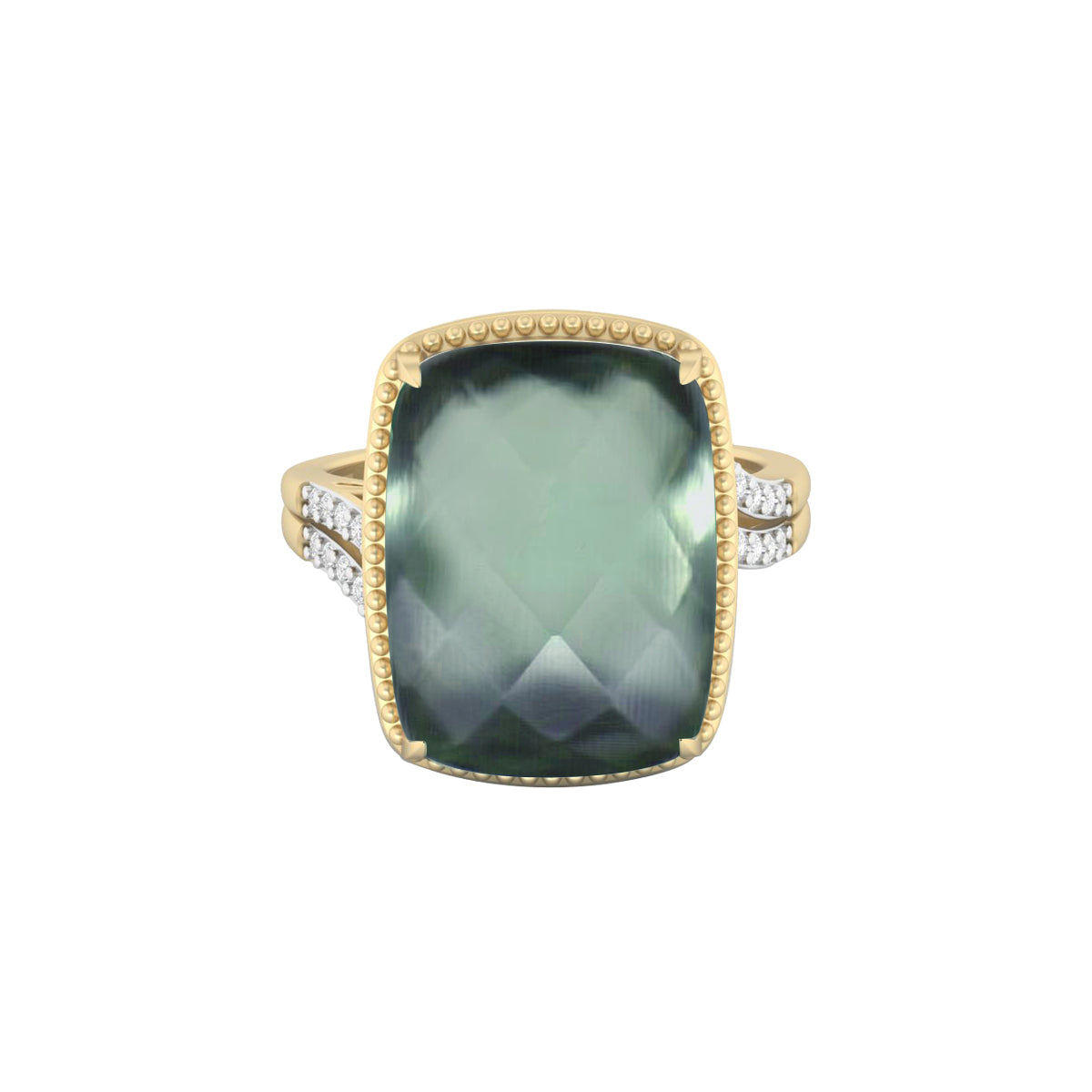 Green Amethyst Ring with White Diamond in 14Kt Gold 10.34cts