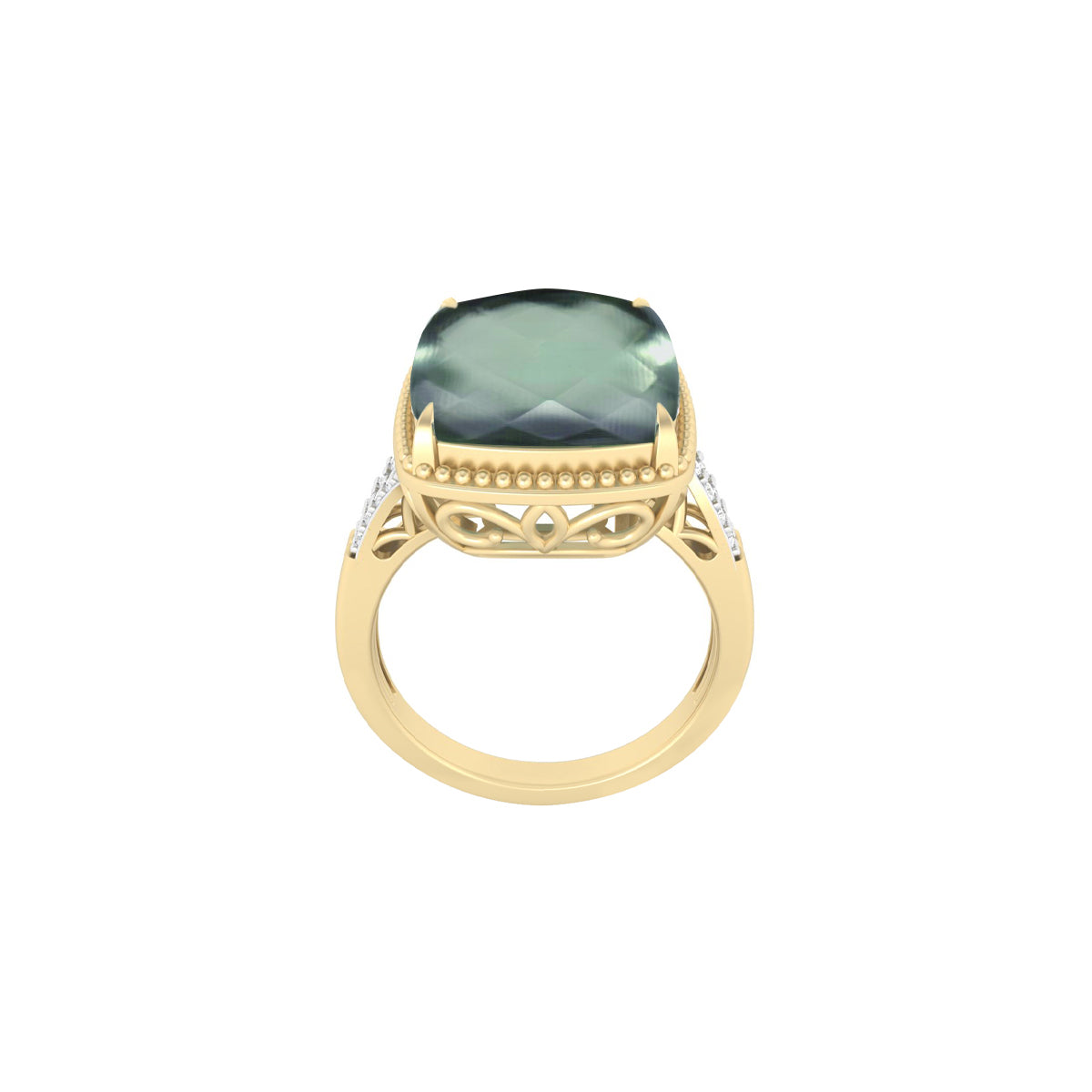 Green Amethyst Ring with White Diamond in 14Kt Gold 10.34cts