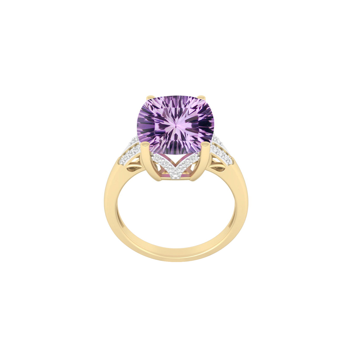 Amethyst Ring with White Diamond in 18Kt Gold 6.40cts