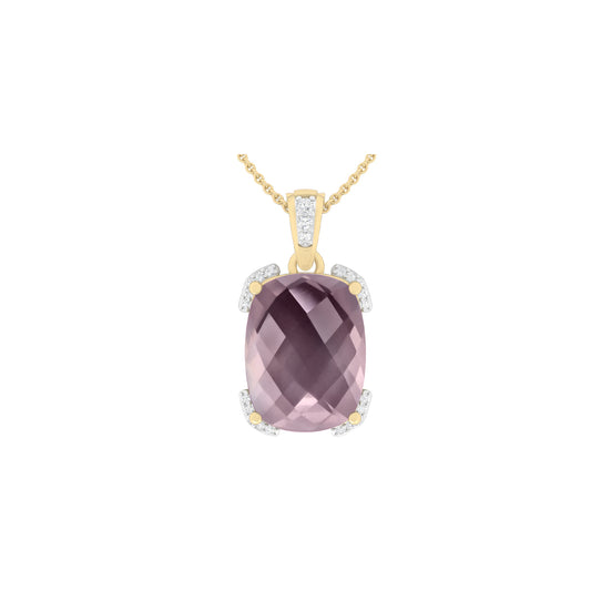Rose Quartz Pendant with White Diamond in 14Kt Gold 9.16cts