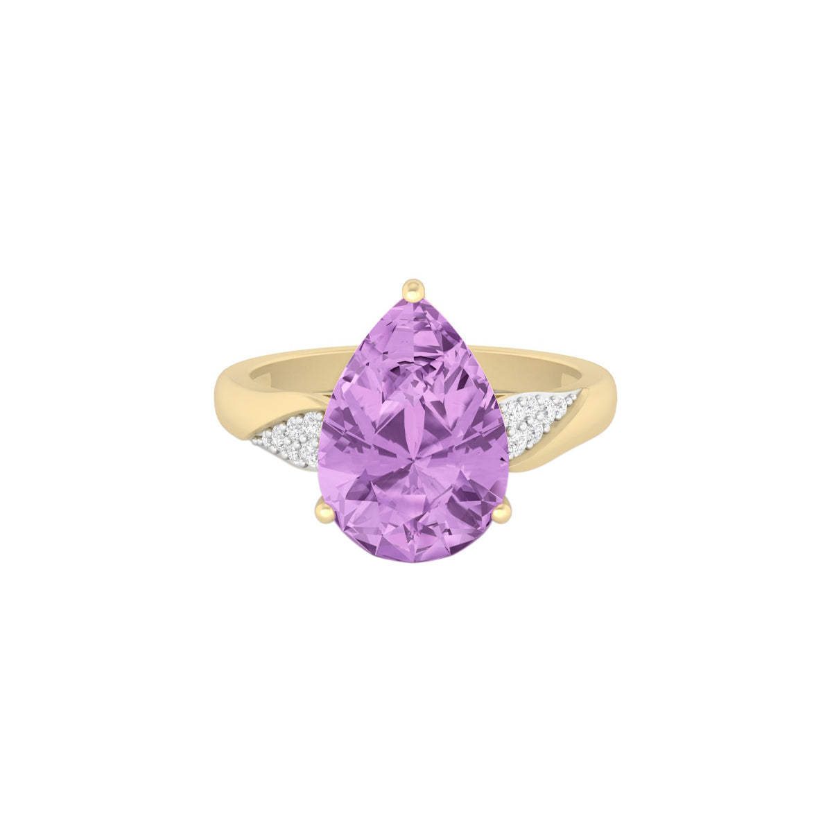 Pink Amethyst Ring with White Diamond in 14Kt Gold 3.86cts