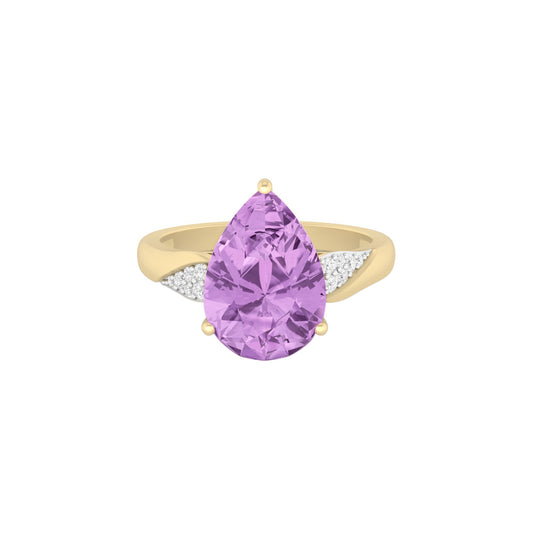 Pink Amethyst Ring with White Diamond in 14Kt Gold 3.86cts