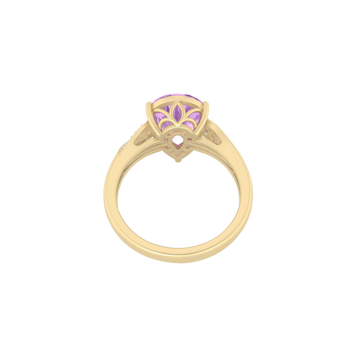 Pink Amethyst Ring with White Diamond in 14Kt Gold 3.86cts
