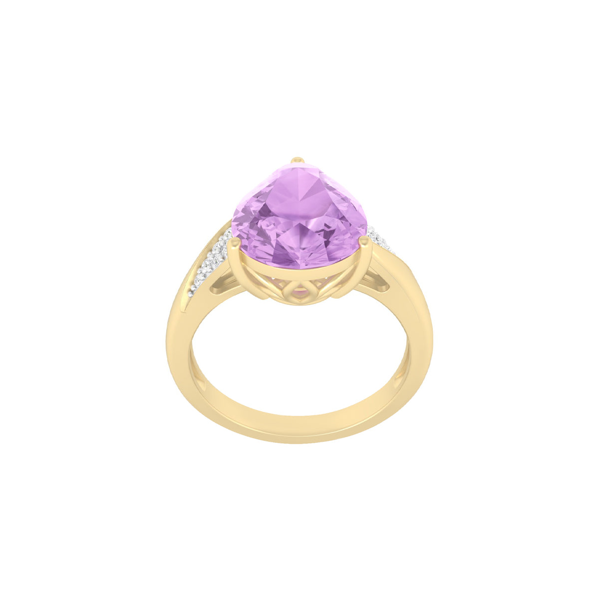 Pink Amethyst Ring with White Diamond in 14Kt Gold 3.86cts