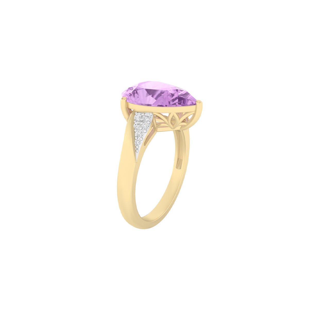 Pink Amethyst Ring with White Diamond in 14Kt Gold 3.86cts