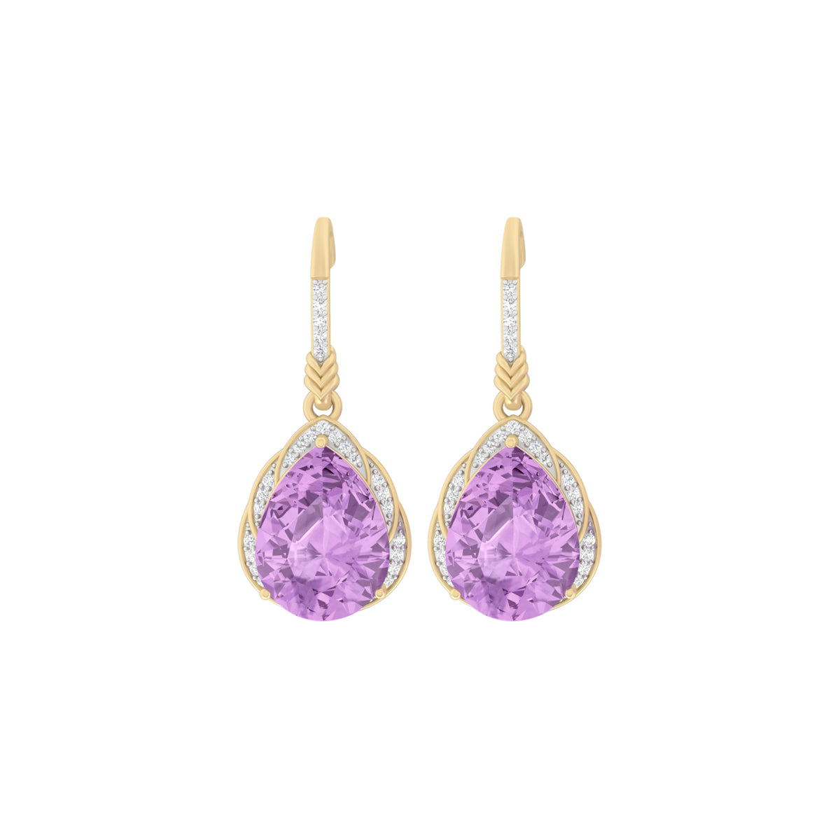 Pink Amethyst Earrings with White Diamond in 18Kt Gold 16.76cts