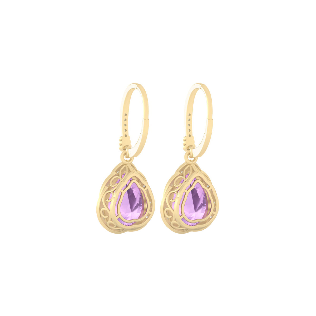 Pink Amethyst Earrings with White Diamond in 18Kt Gold 16.76cts