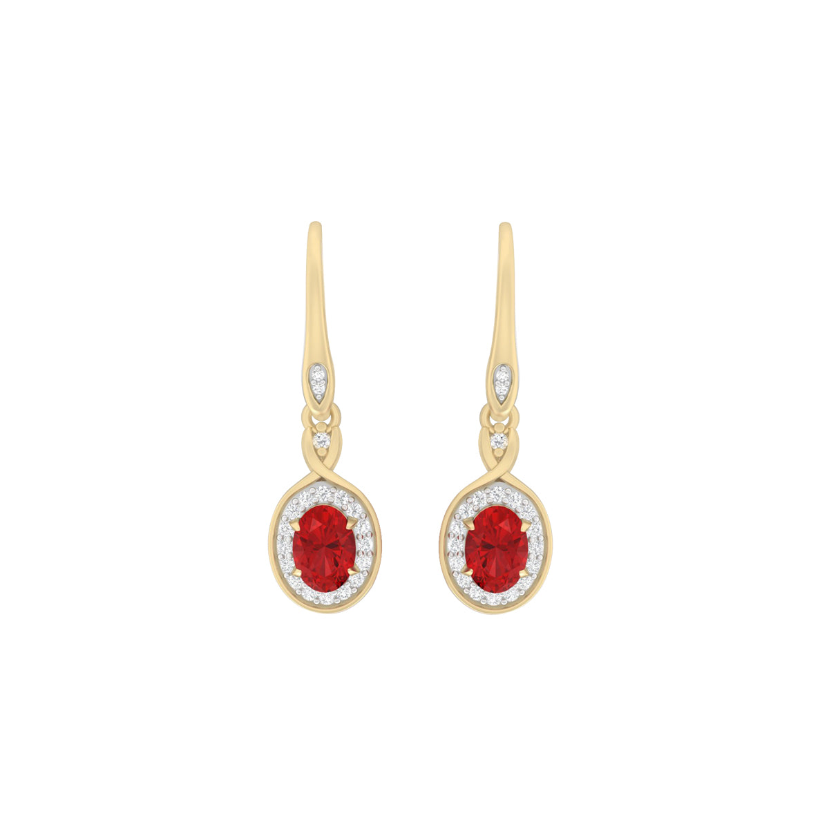 Red Apatite Earrings with White Diamond in 18Kt Gold 1.91cts