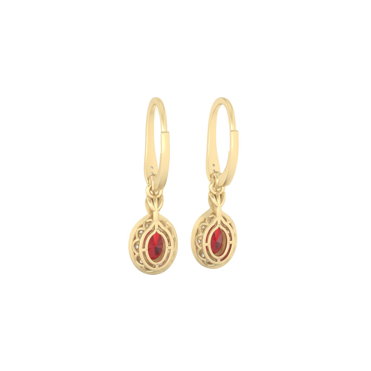 Red Apatite Earrings with White Diamond in 18Kt Gold 1.91cts