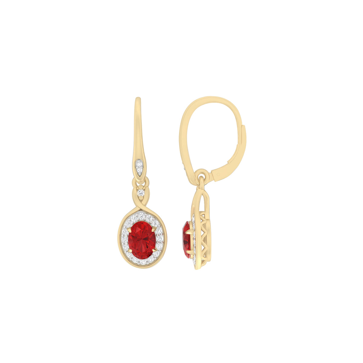 Red Apatite Earrings with White Diamond in 18Kt Gold 1.91cts