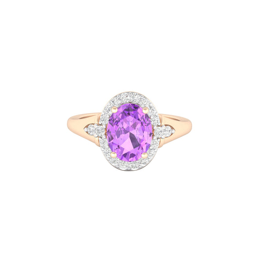Pink Amethyst Ring with White Diamond in 14Kt Gold 2.40cts