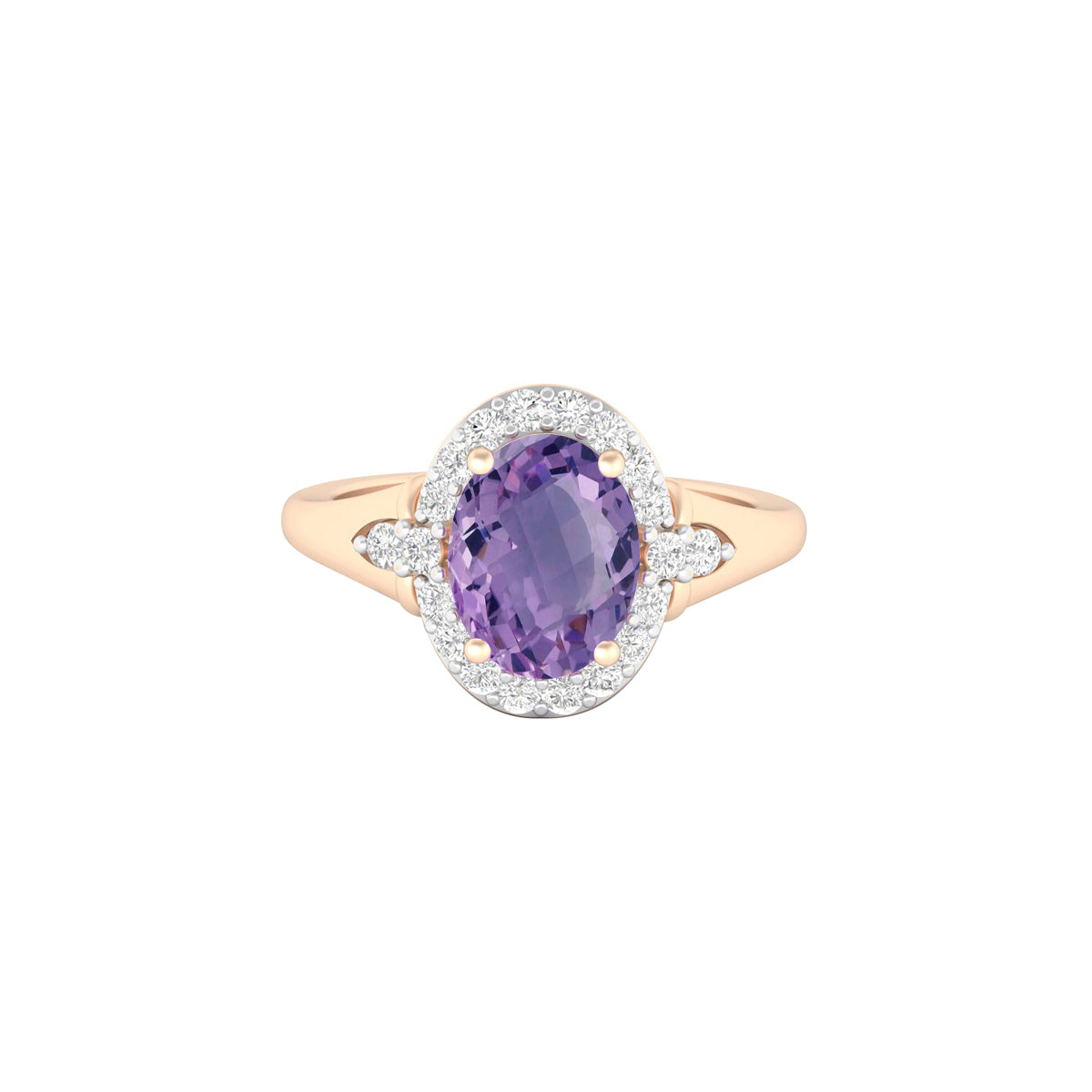 Pink Amethyst Ring with White Diamond in 14Kt Gold 2.40cts