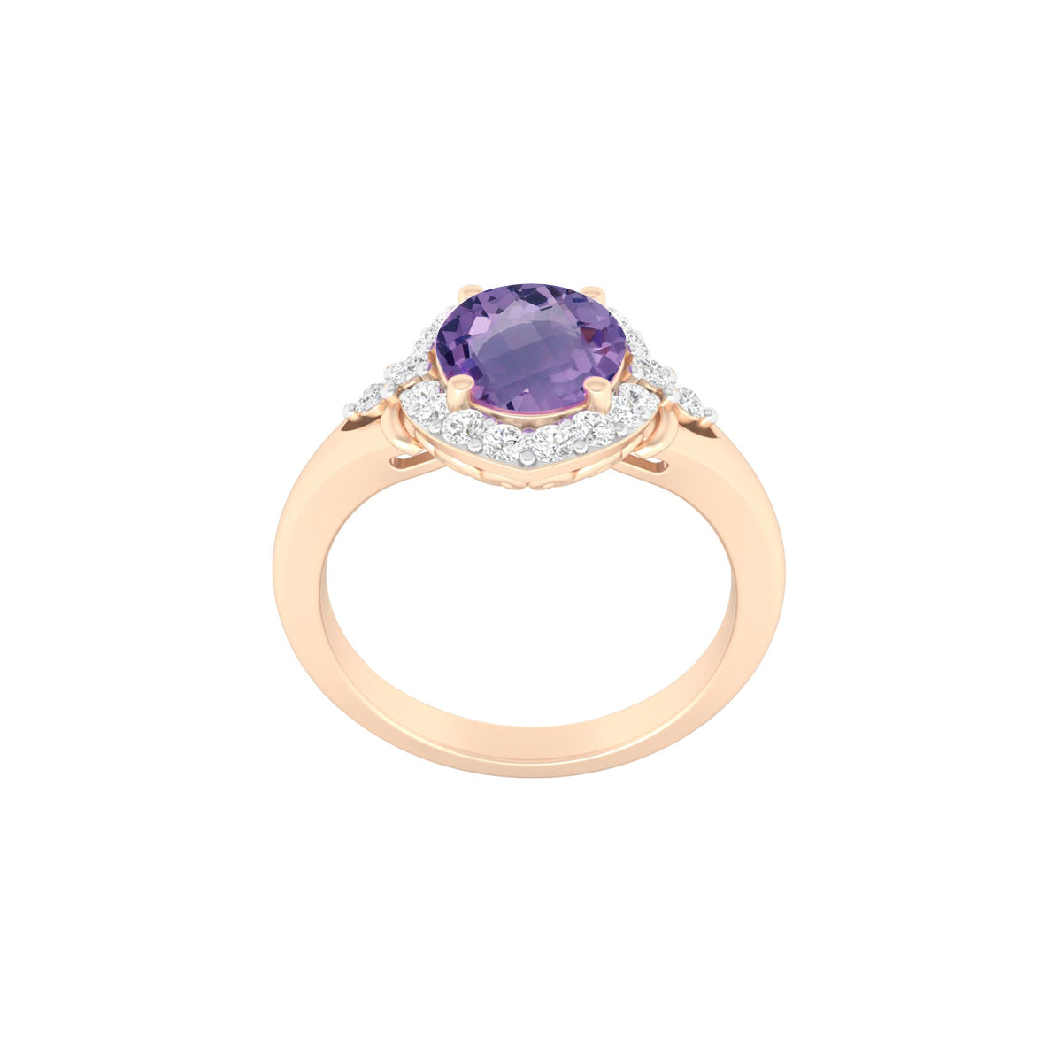 Pink Amethyst Ring with White Diamond in 14Kt Gold 2.40cts