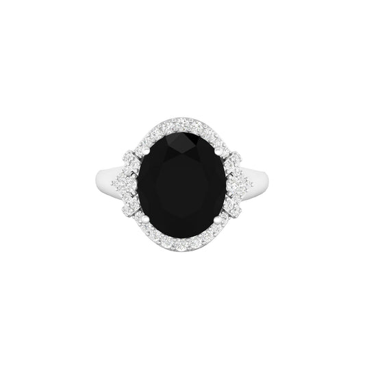Black Spinel Ring with White Diamond in 14Kt White Gold 5.29cts