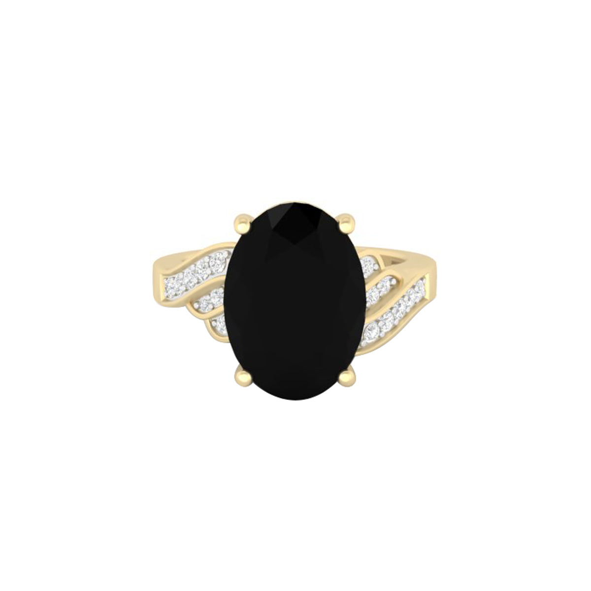 Black Spinel Ring with White Diamond in 14Kt Gold 8.19cts