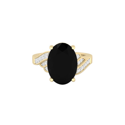 Black Spinel Ring with White Diamond in 14Kt Gold 8.19cts