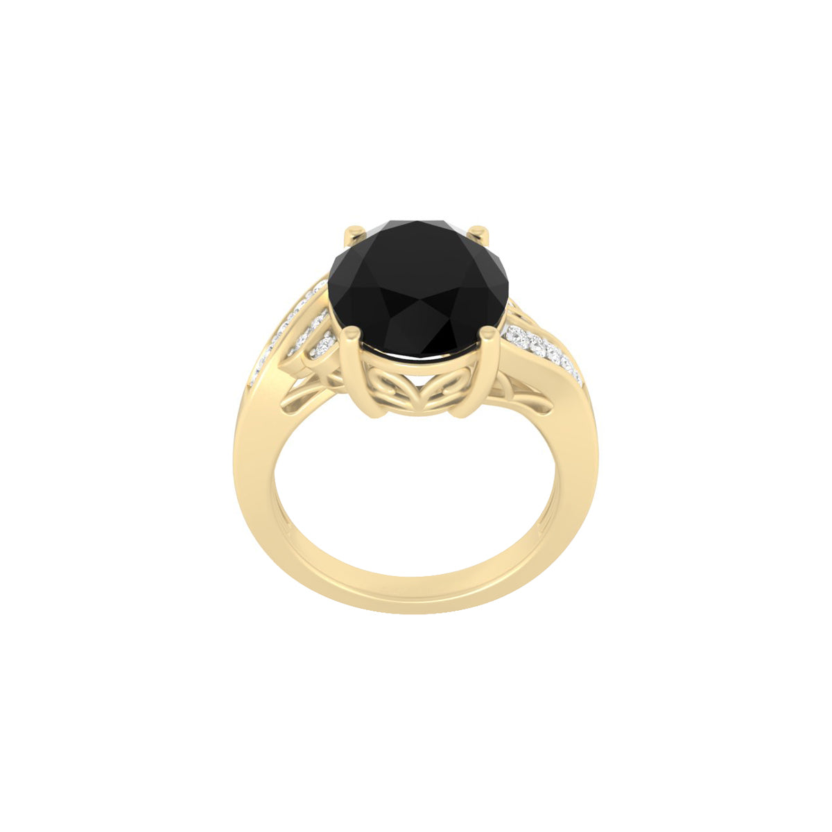 Black Spinel Ring with White Diamond in 14Kt Gold 8.19cts