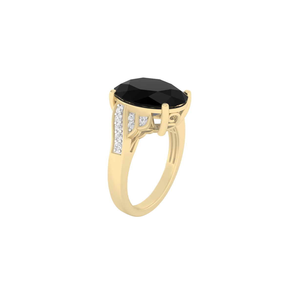 Black Spinel Ring with White Diamond in 14Kt Gold 8.19cts